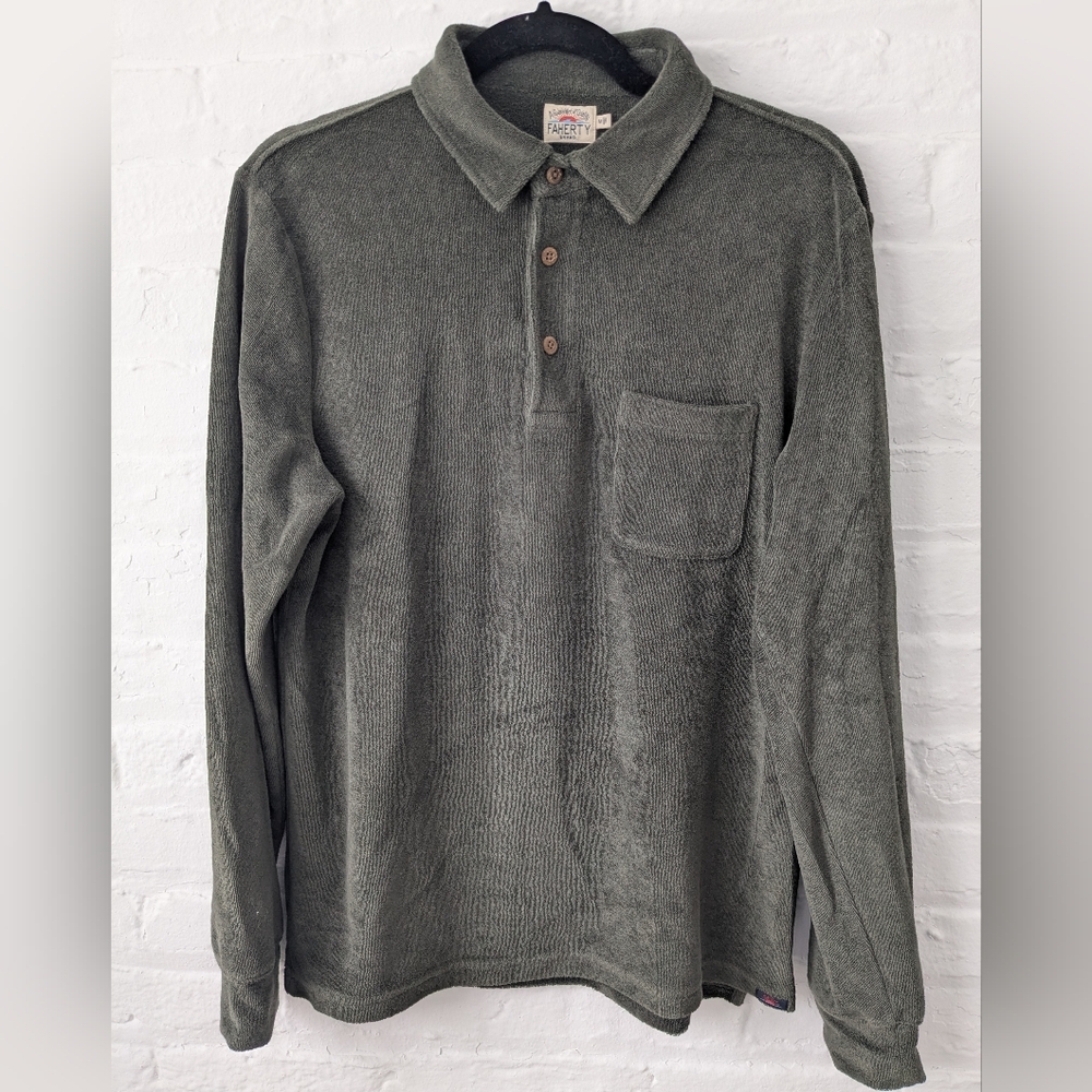 Faherty Forest Green Long Sleeve Polo